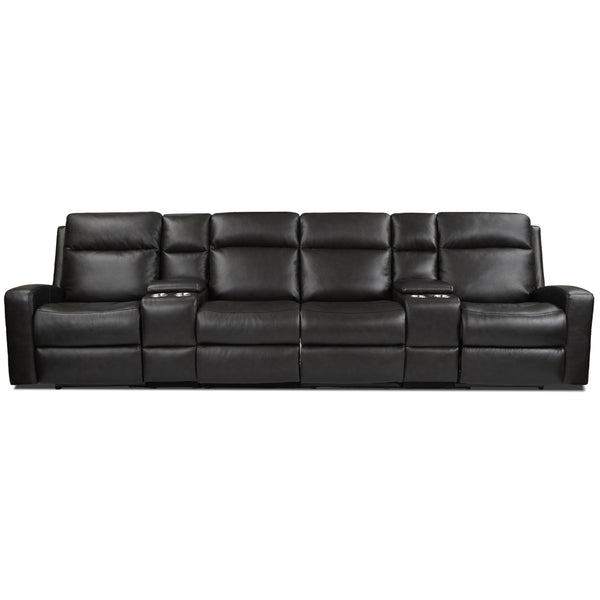 Aarhus Leather Power Reclining Sofa with 2 Consoles, Adjustable Headrest & Lumbar