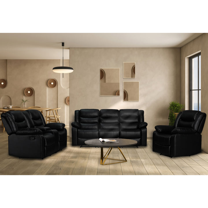 Black Faux Leather Manual Recliner Sofa Set