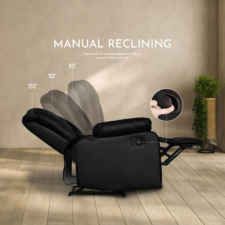 Black Faux Leather Manual Recliner Sofa Set
