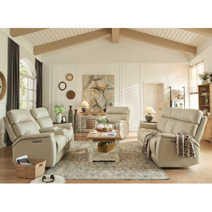 Genuine Leather Triple Power Cream Recliner Sofa Set