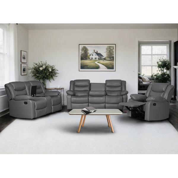 Gray Faux Leather Manual Recliner Sofa Set