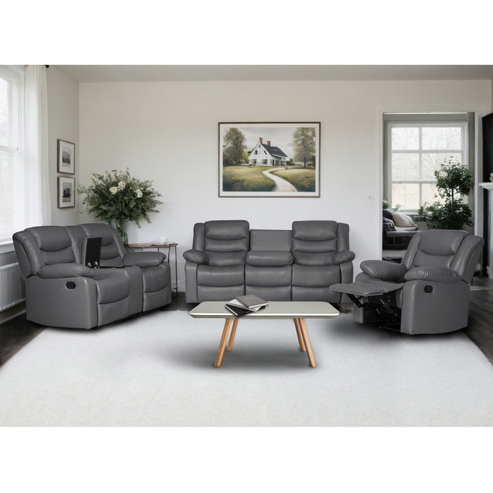 Gray Faux Leather Manual Recliner Sofa Set