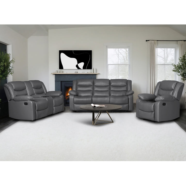 Gray Faux Leather Manual Recliner Sofa Set