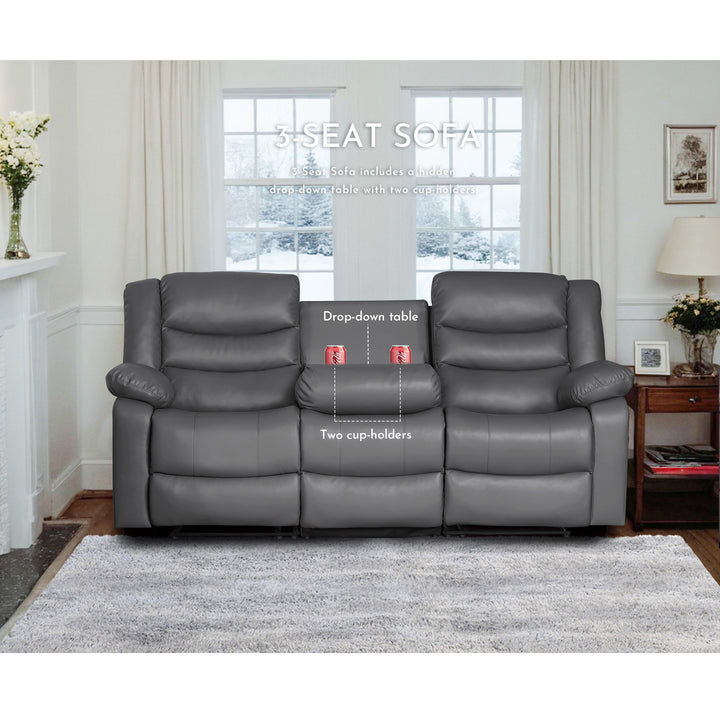 Gray Faux Leather Manual Recliner Sofa Set