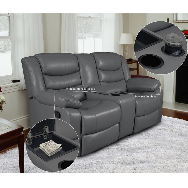 Gray Faux Leather Manual Recliner Sofa Set