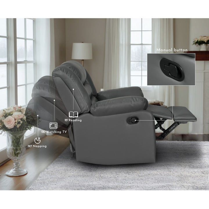 Gray Faux Leather Manual Recliner Sofa Set