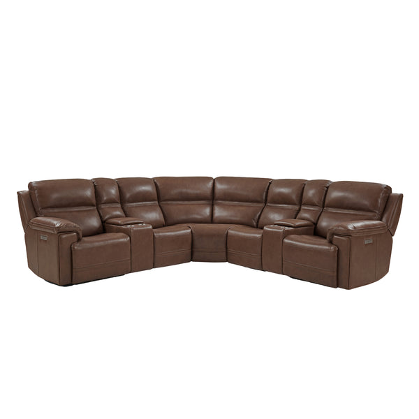 7 PCS, 3 Power Recliners Odense Leather Sectional | Power Headrest