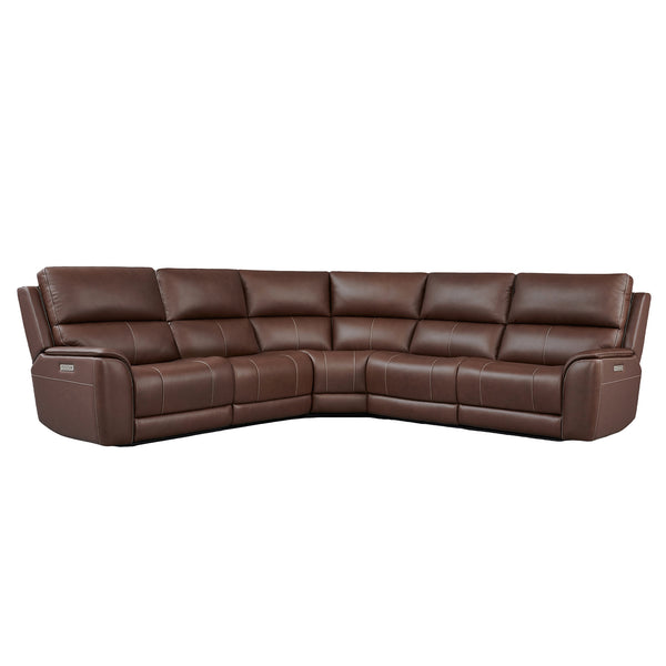 5 PCS, 3 Power Recliners Espoo Leather Sectional | Power Headrest | Lumbar | Double Width