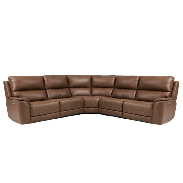 5 PCS, 2 Power Recliners Espoo Leather Sectional | Power Headrest | Lumbar | Double Width