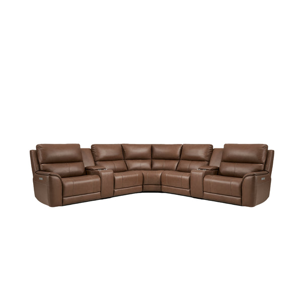 7 PCS, 2 Power Recliners Espoo Leather Sectional | Power Headrest | Lumbar | Double Width