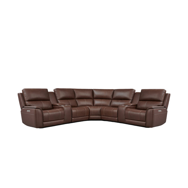 7 PCS, 3 Power Recliners Espoo Leather Sectional | Power Headrest | Lumbar | Double Width