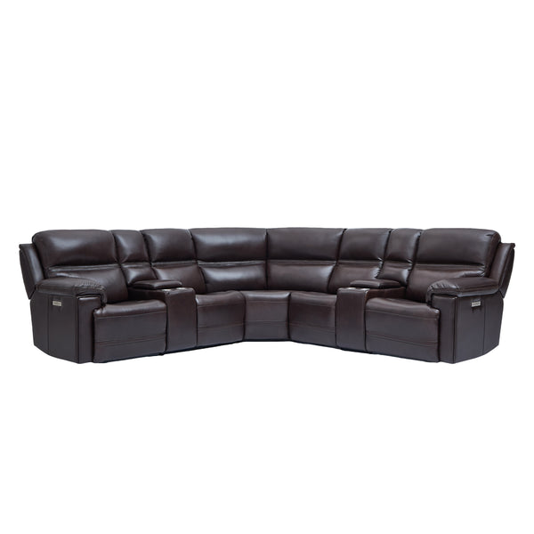 7 PCS, 2 Power Recliners Odense Leather Sectional | Power Headrest