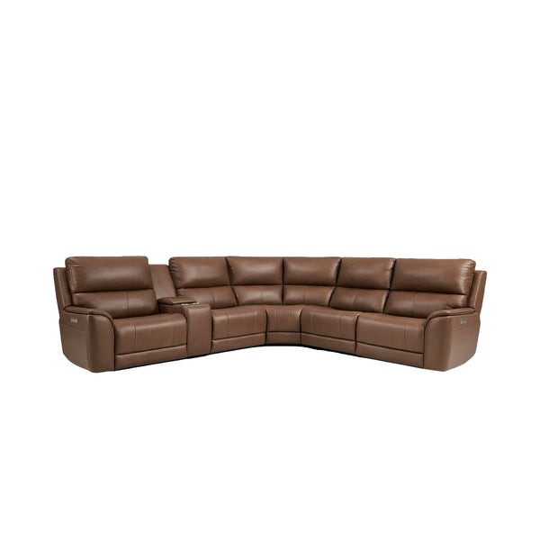 6 PCS, 2 Power Recliners Espoo Leather Sectional | Power Headrest | Lumbar | Double Width