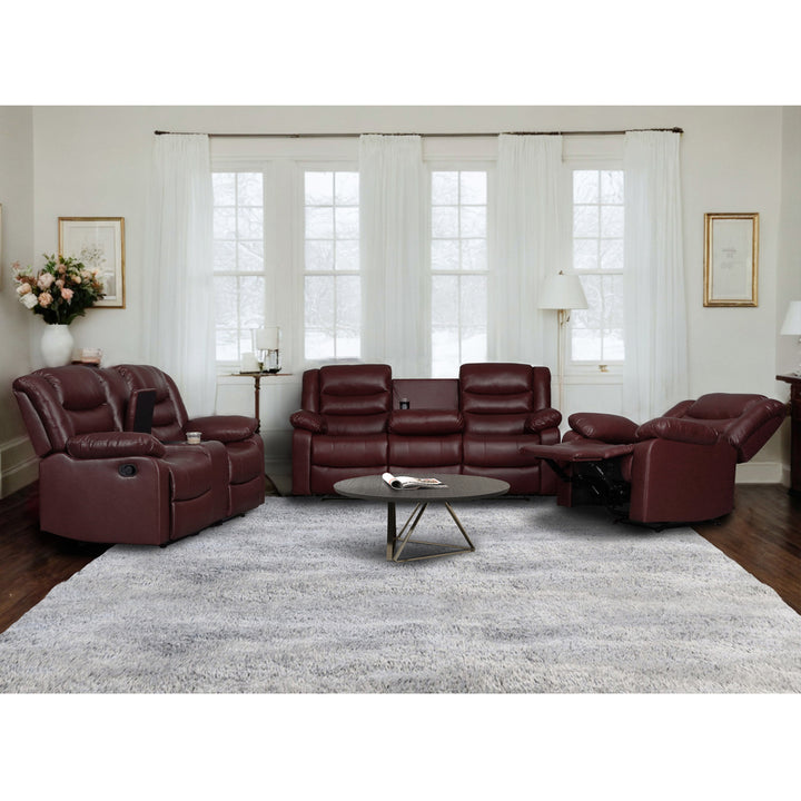 Red Faux Leather Manual Recliner Sofa Set