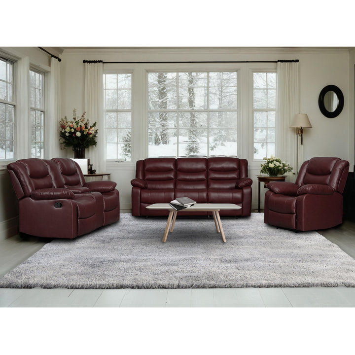 Red Faux Leather Manual Recliner Sofa Set