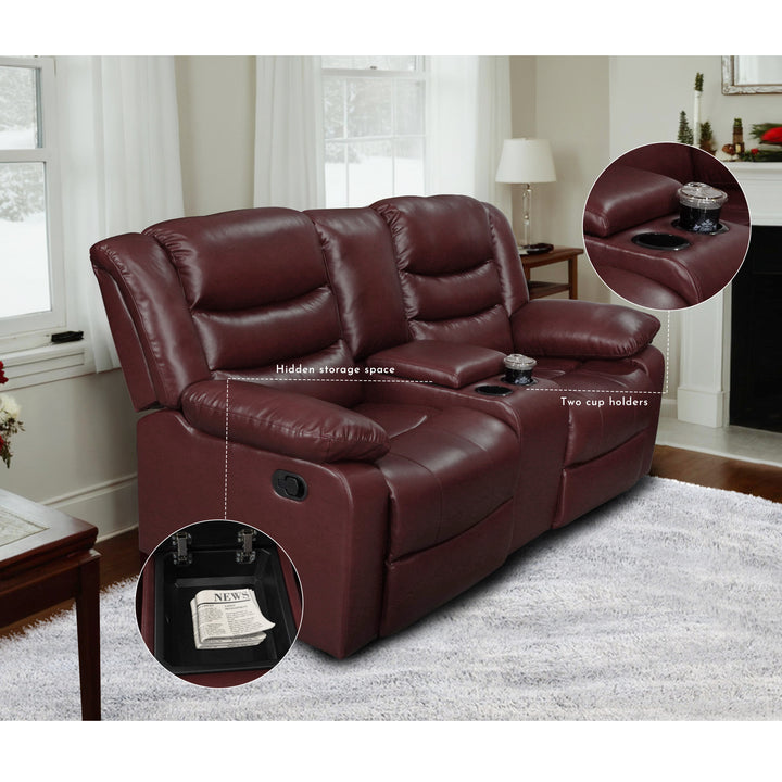 Red Faux Leather Manual Recliner Sofa Set