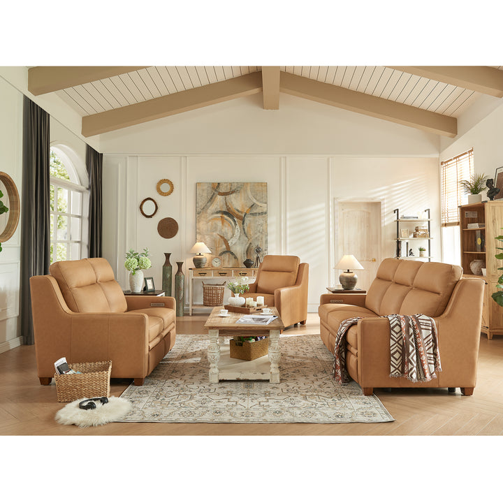 Wall Hugger Brown Leather Sofa Set Power Recliner Sofa Set