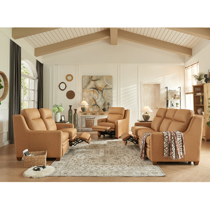 Wall Hugger Brown Leather Sofa Set Power Recliner Sofa Set