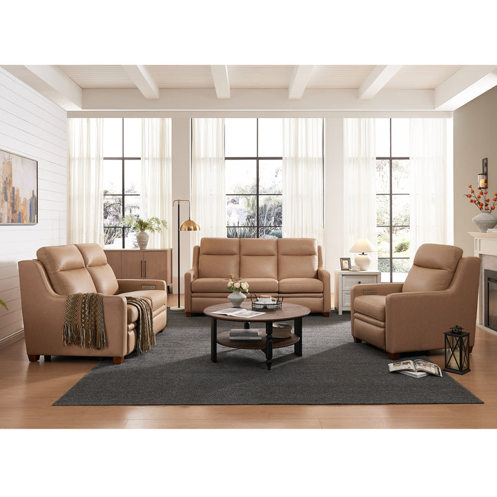 Wall Hugger Wheat Leather Sofa Set Power Recliner Sofa Set
