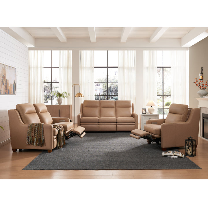 Wall Hugger Wheat Leather Sofa Set Power Recliner Sofa Set