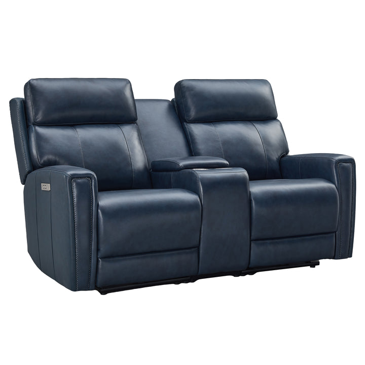 darkblue dual power genuine leather recliner loveseat