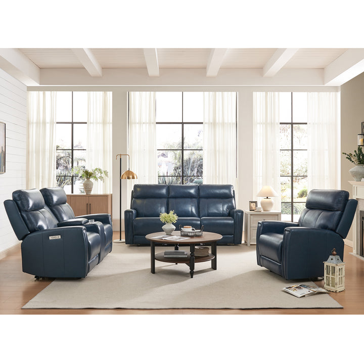 darkblue dual power genuine leather recliner sofa set