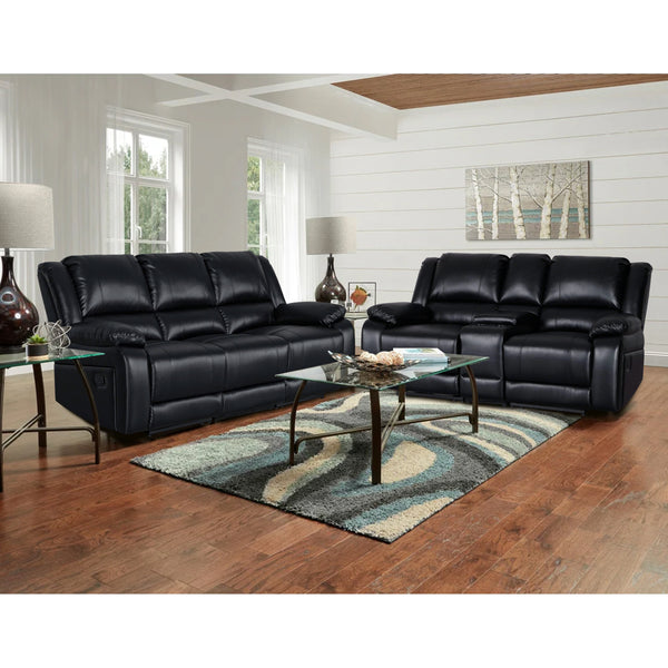Oslo 2 Piece Manual Black Recliner Sofa and Loveseat Set Living Room Set