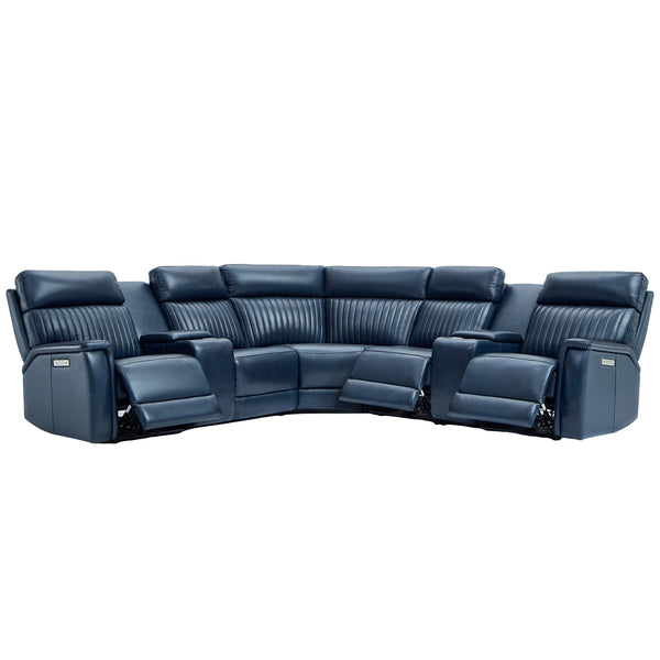 Vaasa Leather Power Reclining Sectional  with 2 Consoles & 1 Power Armlesschair