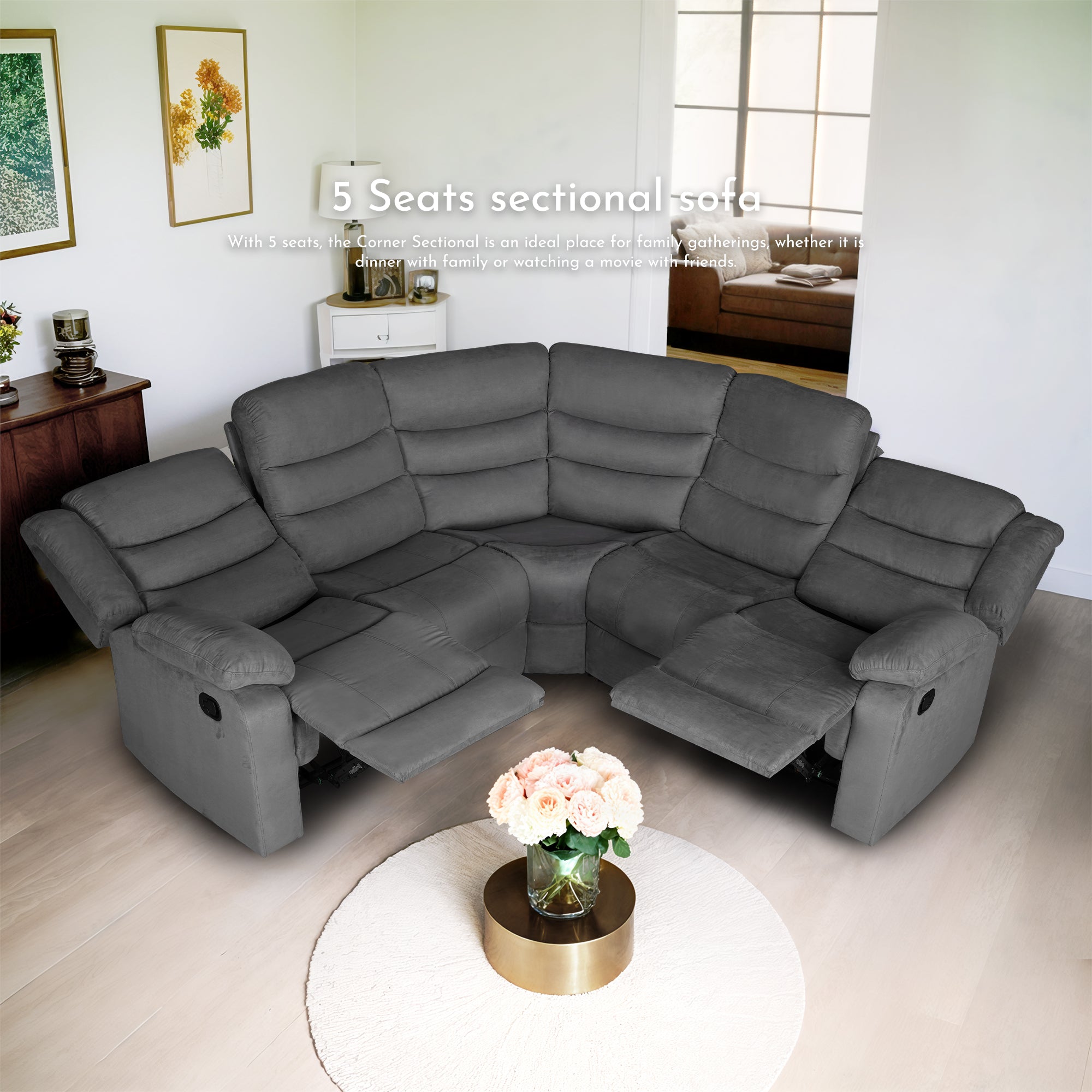 Gotland Gray Manual Reclining Small Sectional Sofa with Chaise UR livingroom