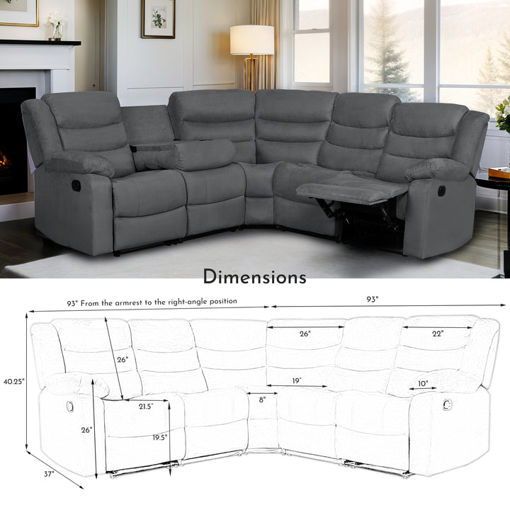 gray manual recliner​ suede sectional